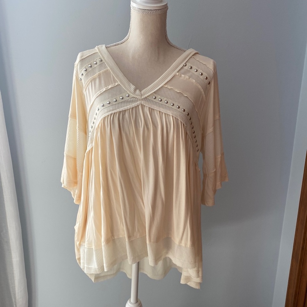 POL 3/4 sleeve hooded blouse